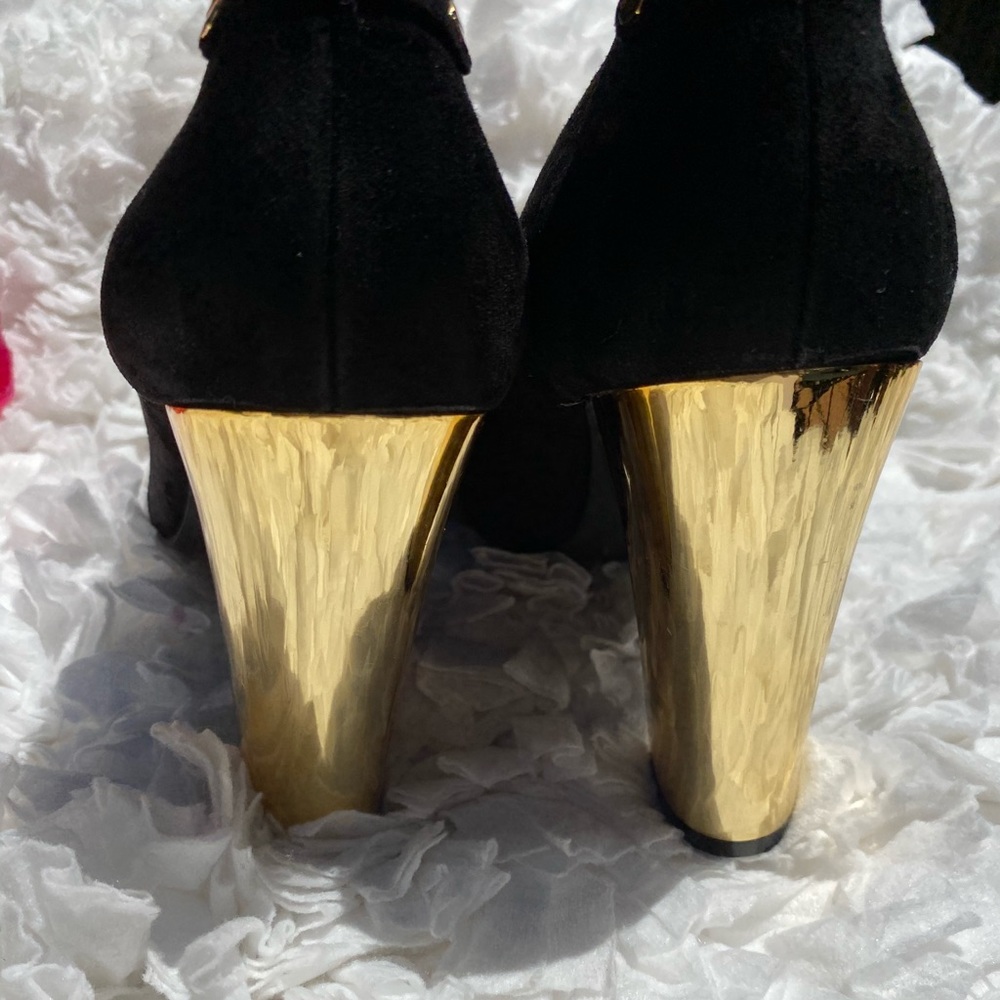 C Wonder Black Suede with Gold Heels Size 9